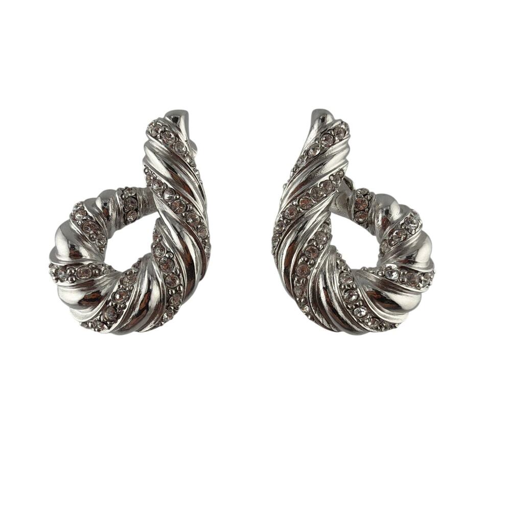 Vintage Nolan Miller Glamour Collection Pavé Crystal Swirl Clip-On Earrings